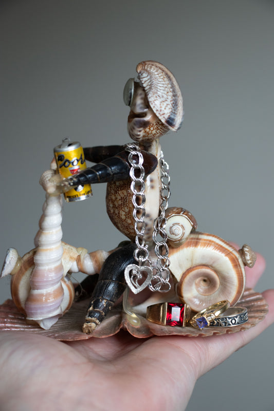 Vintage Biker Shell Figure Folk Art