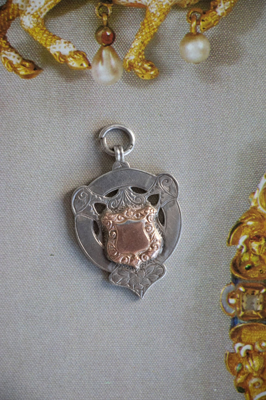 Charm - Antique Sterling Silver Art Nouveau Shield Pendant - Lettuce Goods