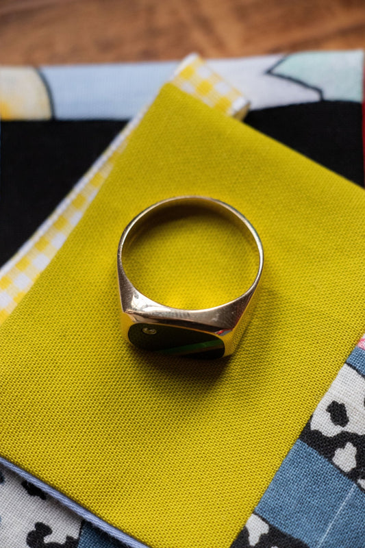 Ring - Vintage 10k Onyx, Malachite, Tiger’s Eye & Diamond Ring - Lettuce Goods