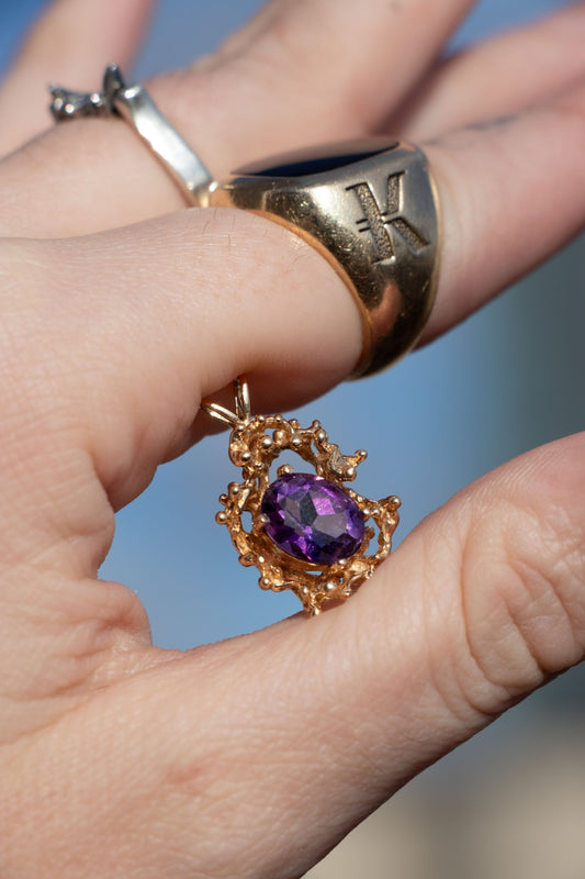 Charm - Vintage 14k Amethyst Brutalist Pendant - Lettuce Goods