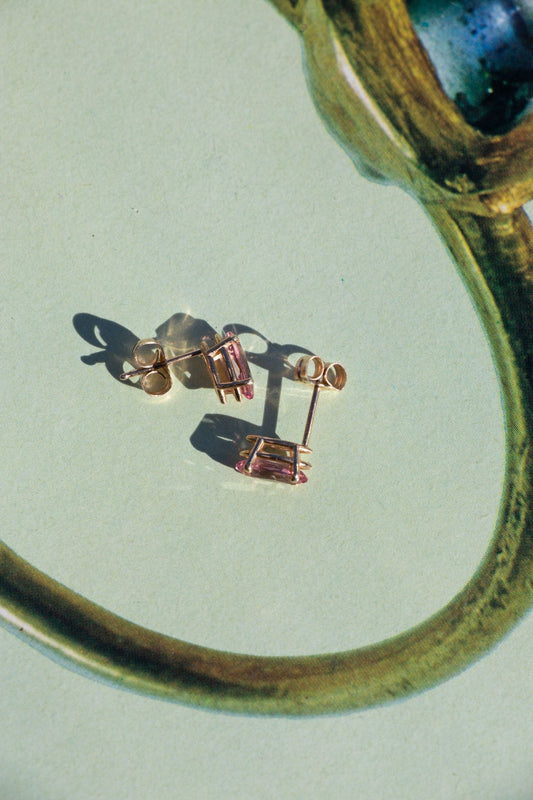 Earrings - Vintage 14k Pink Tourmaline Stud Earrings - Lettuce Goods