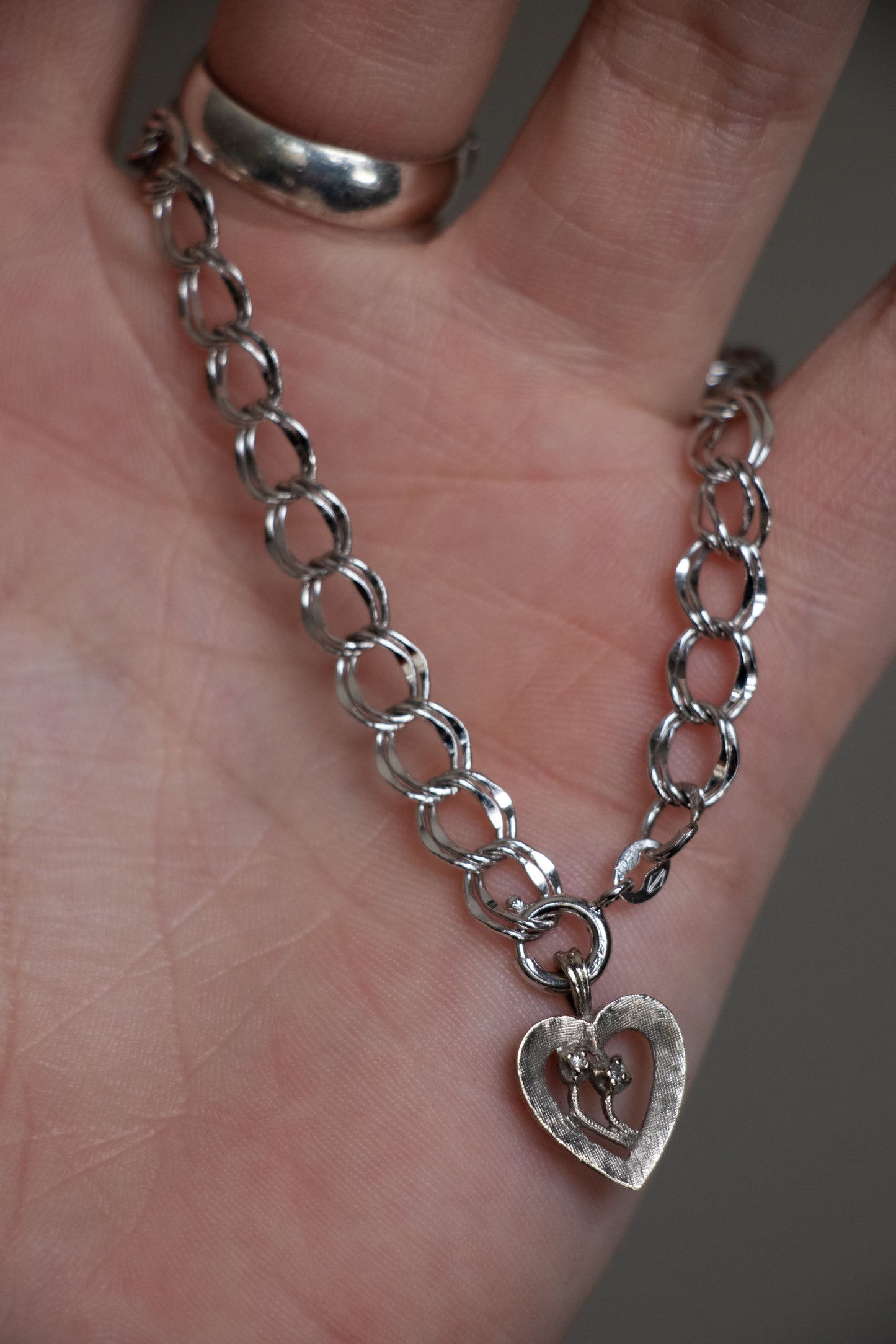 Vintage 14k White Gold Forget Me Not Heart Charm