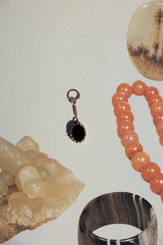 Charm - 14k Antique Onyx Drop Charm - LETTUCE STUDIOS