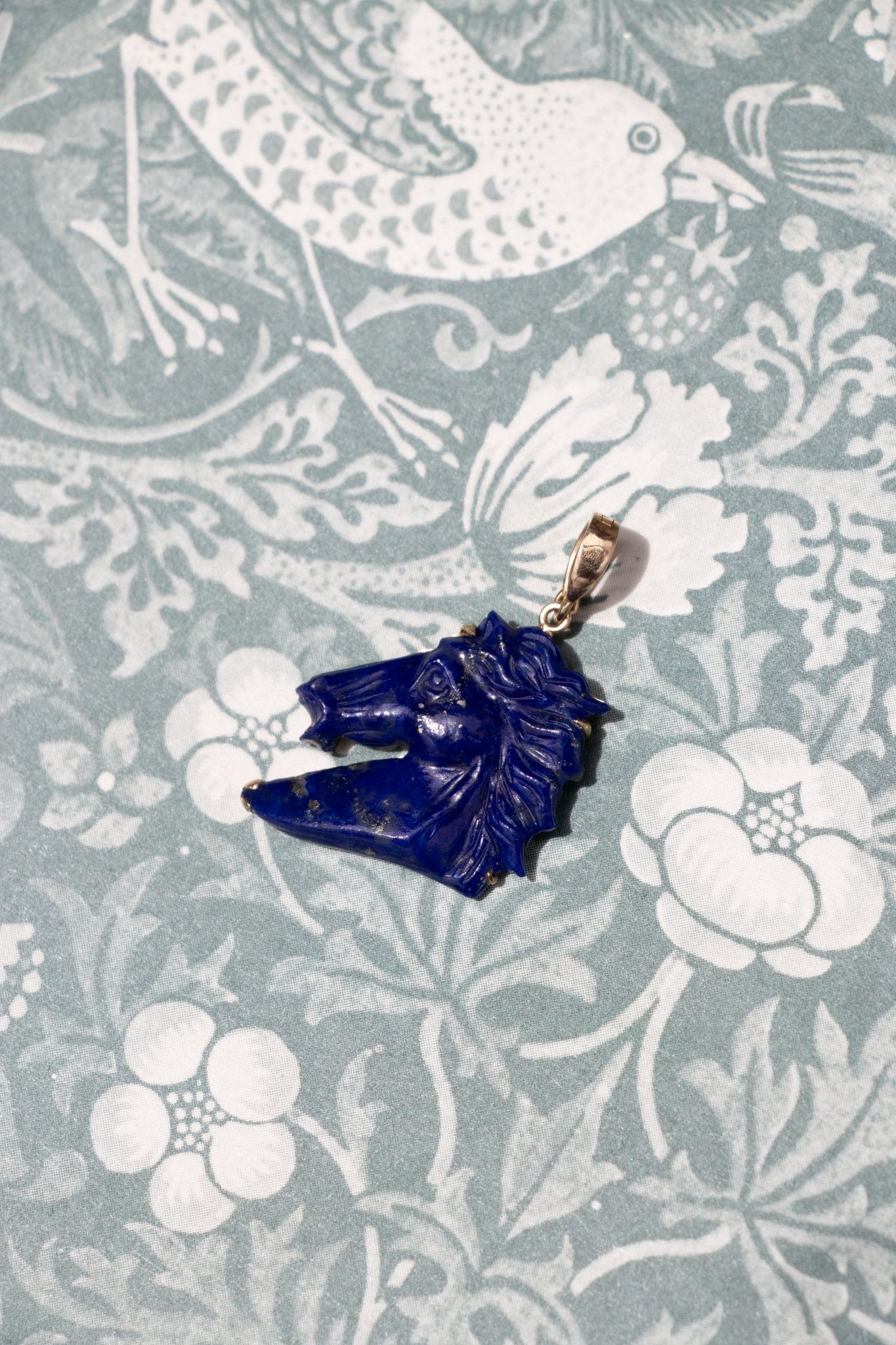 Charm - 14k Carved Lapis Horse Head Pendant - 14karatdoll