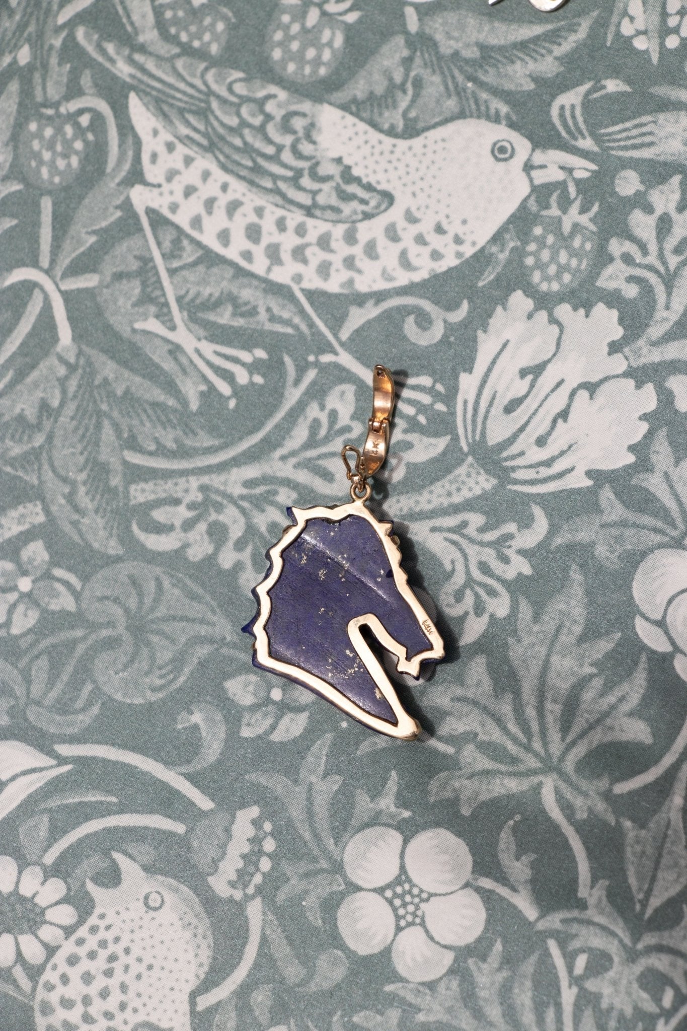 Charm - 14k Carved Lapis Horse Head Pendant - 14karatdoll