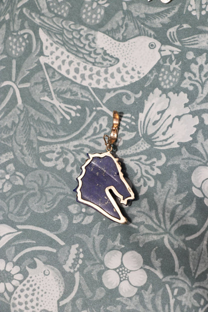 Charm - 14k Carved Lapis Horse Head Pendant - 14karatdoll