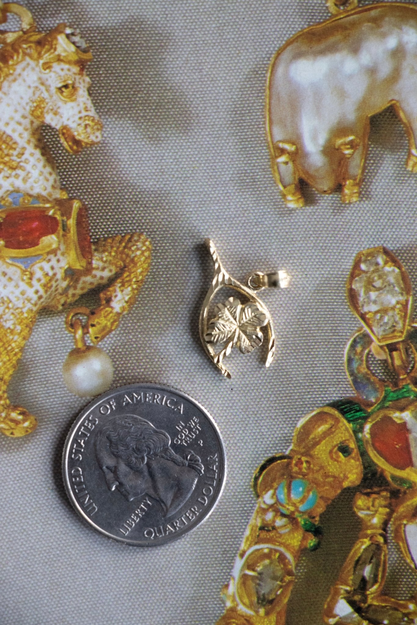 Charm - 14k Wishbone Four Leaf Clover Lucky Charm - Lettuce Goods