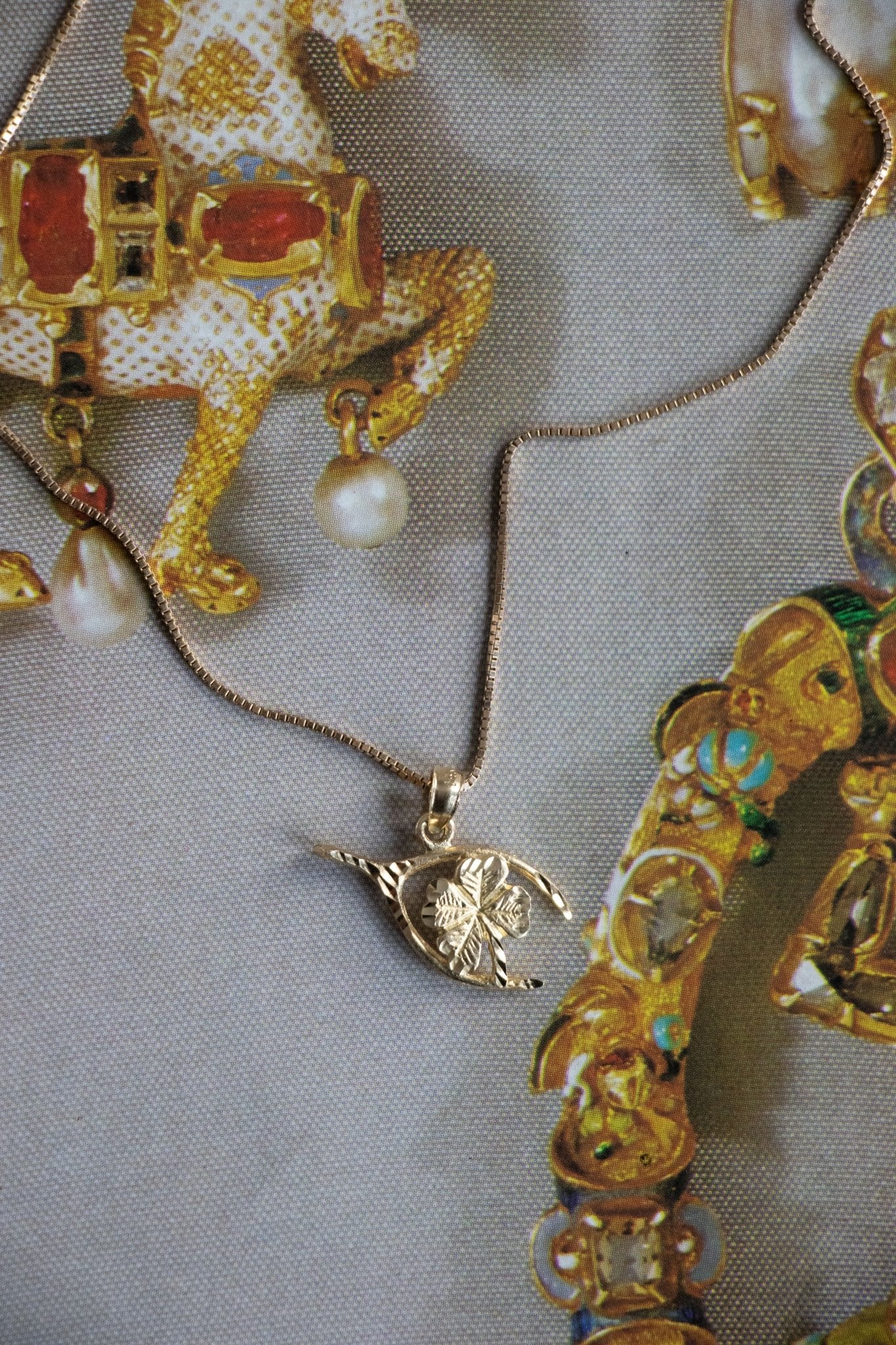 Charm - 14k Wishbone Four Leaf Clover Lucky Charm - Lettuce Goods