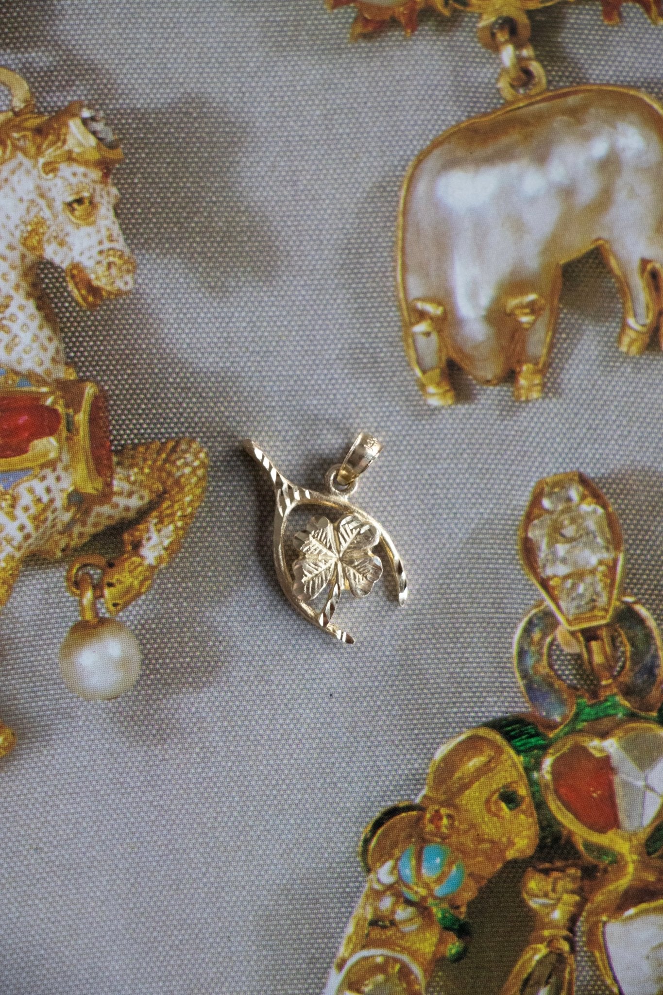 Charm - 14k Wishbone Four Leaf Clover Lucky Charm - Lettuce Goods