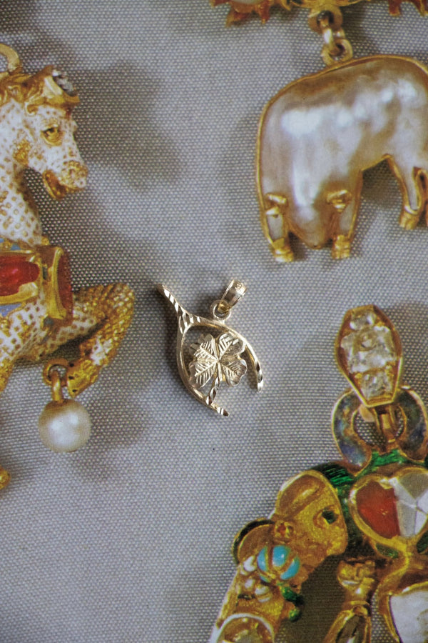 Charm - 14k Wishbone Four Leaf Clover Lucky Charm - Lettuce Goods