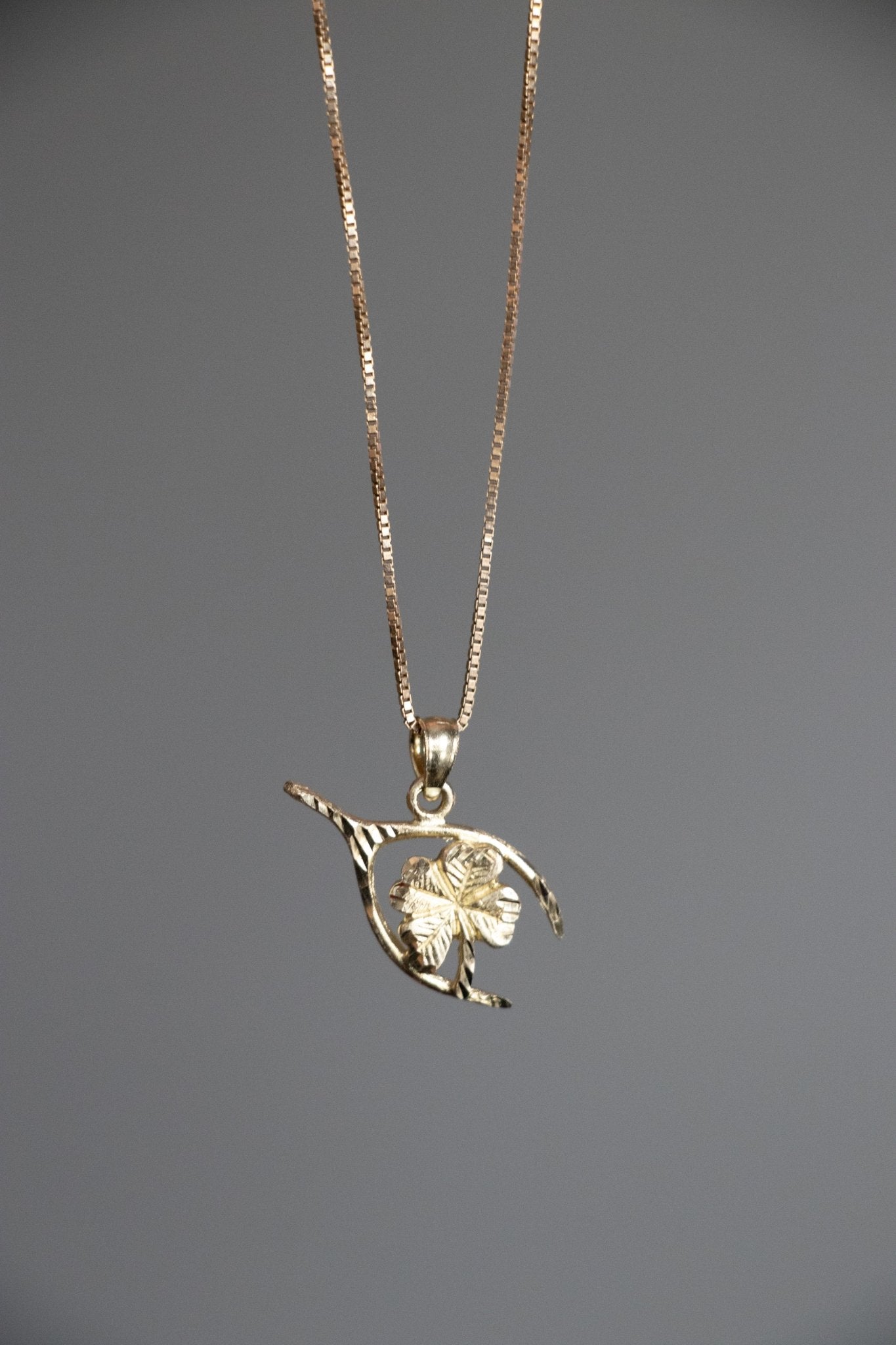 Charm - 14k Wishbone Four Leaf Clover Lucky Charm - Lettuce Goods