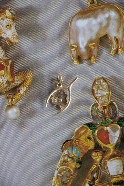 Charm - 14k Wishbone Four Leaf Clover Lucky Charm - Lettuce Goods