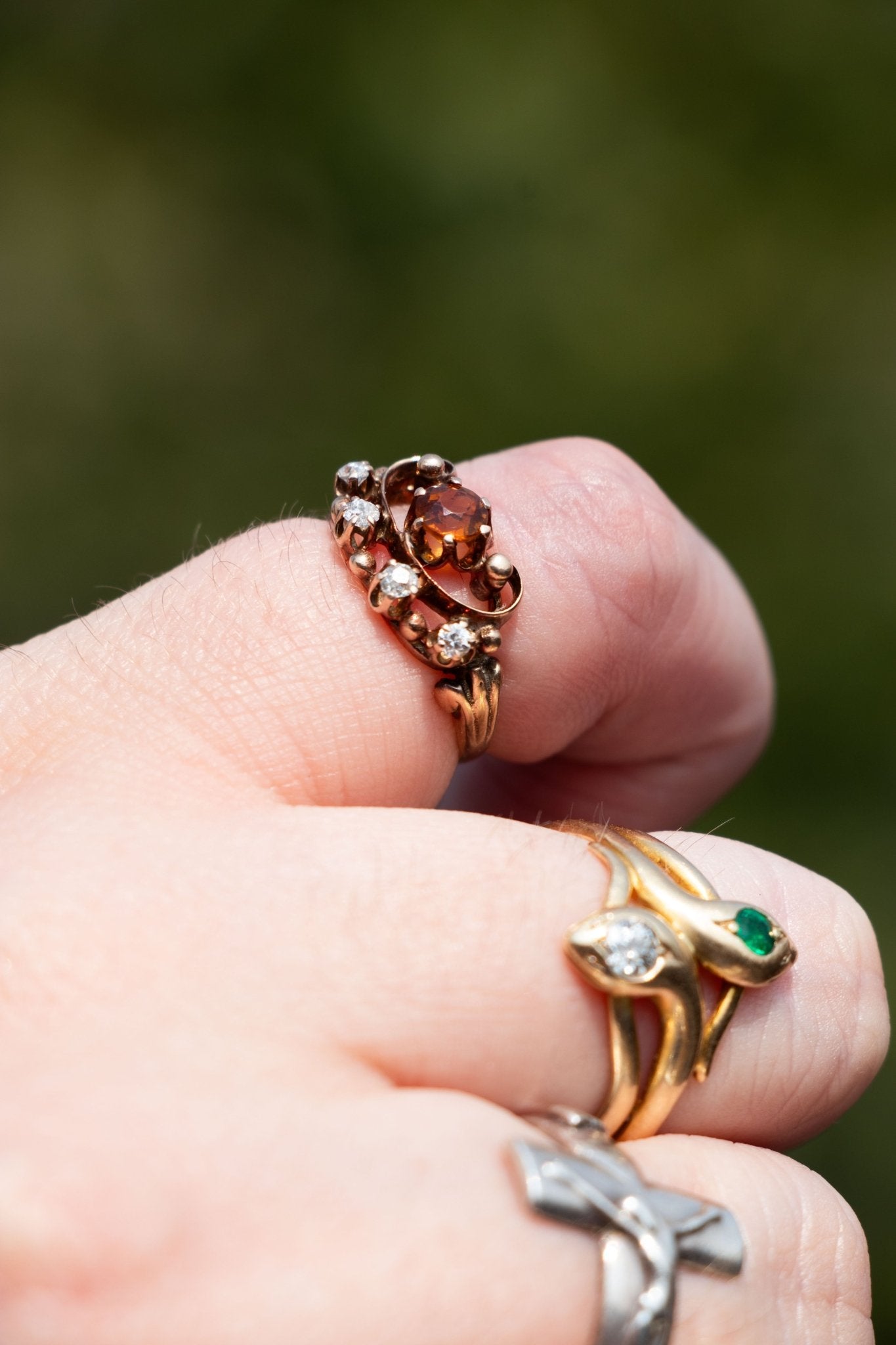 Ring - Antique 14k Citrine and Old Mine Cut Diamond Ring - LETTUCE STUDIOS