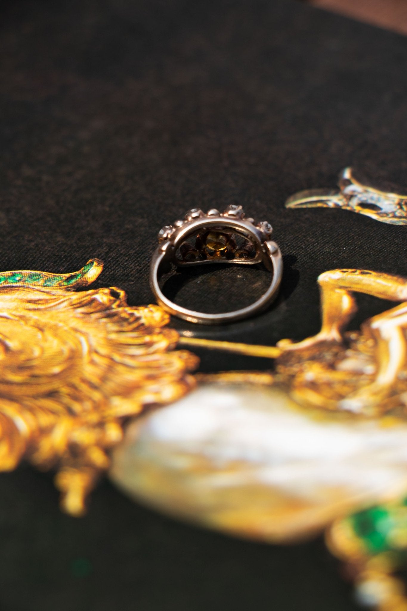 Ring - Antique 14k Citrine and Old Mine Cut Diamond Ring - LETTUCE STUDIOS