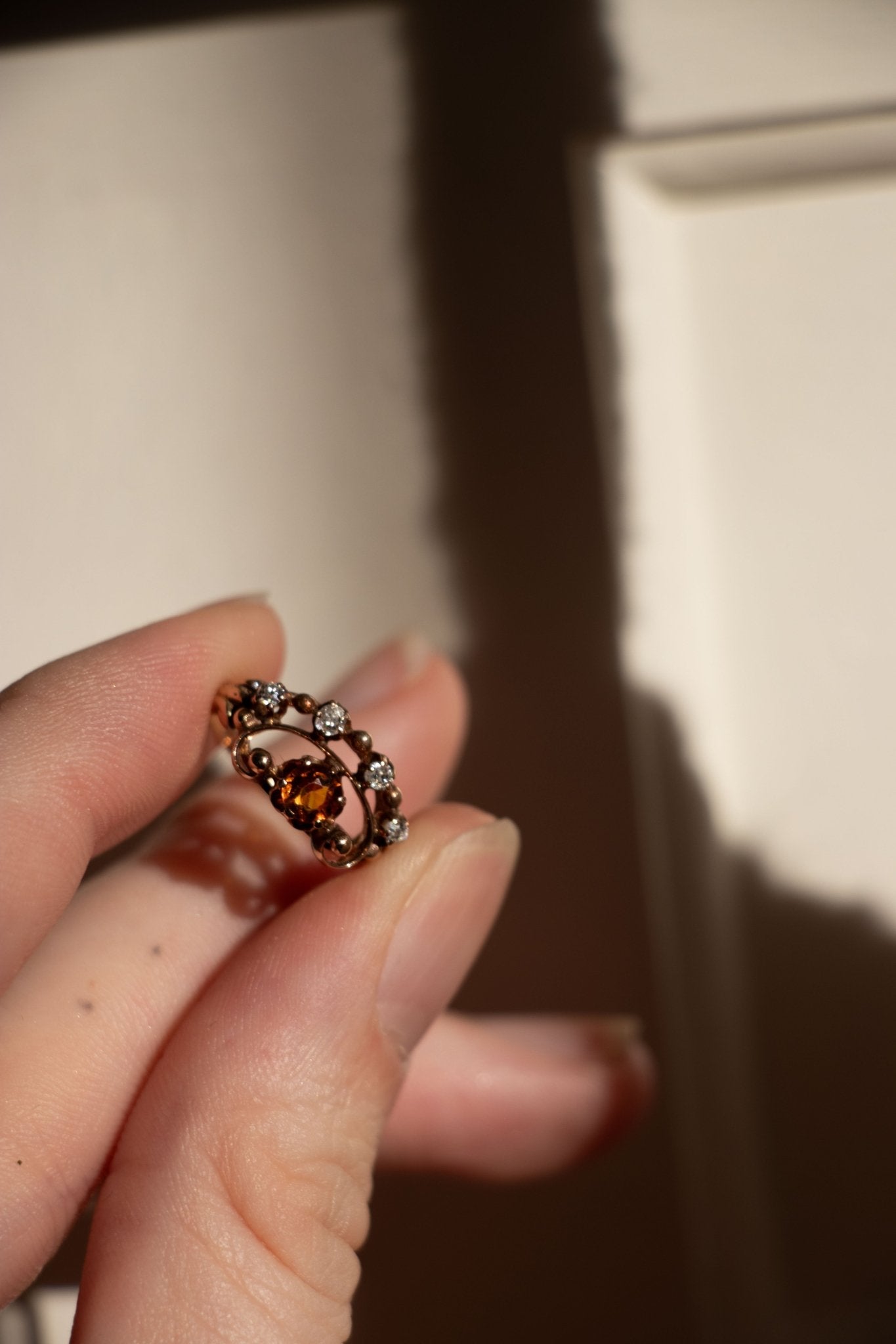 Ring - Antique 14k Citrine and Old Mine Cut Diamond Ring - Lettuce Goods