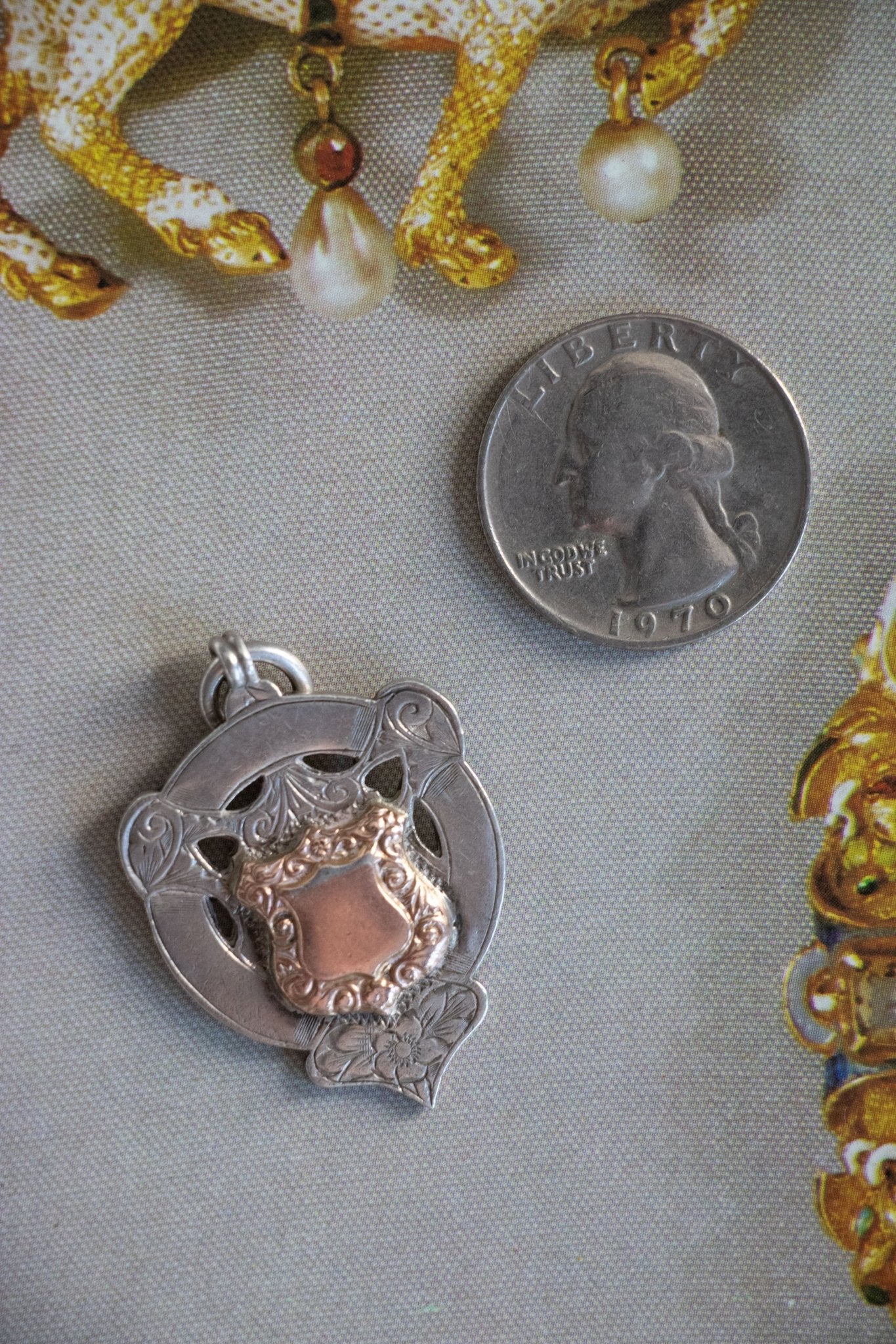 Charm - Antique Sterling Silver Art Nouveau Shield Pendant - Lettuce Goods