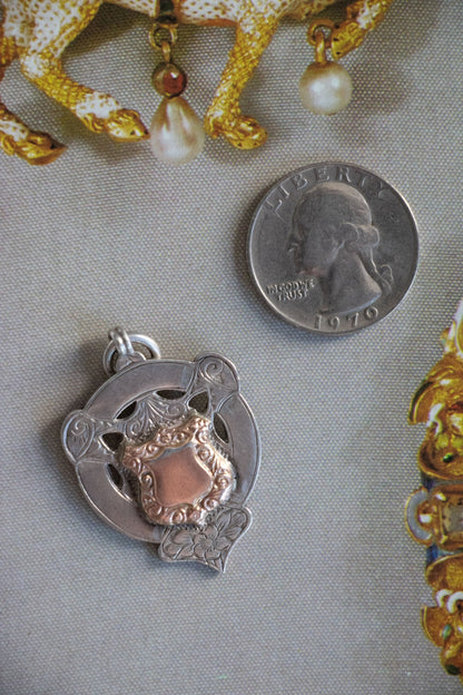 Charm - Antique Sterling Silver Art Nouveau Shield Pendant - Lettuce Goods