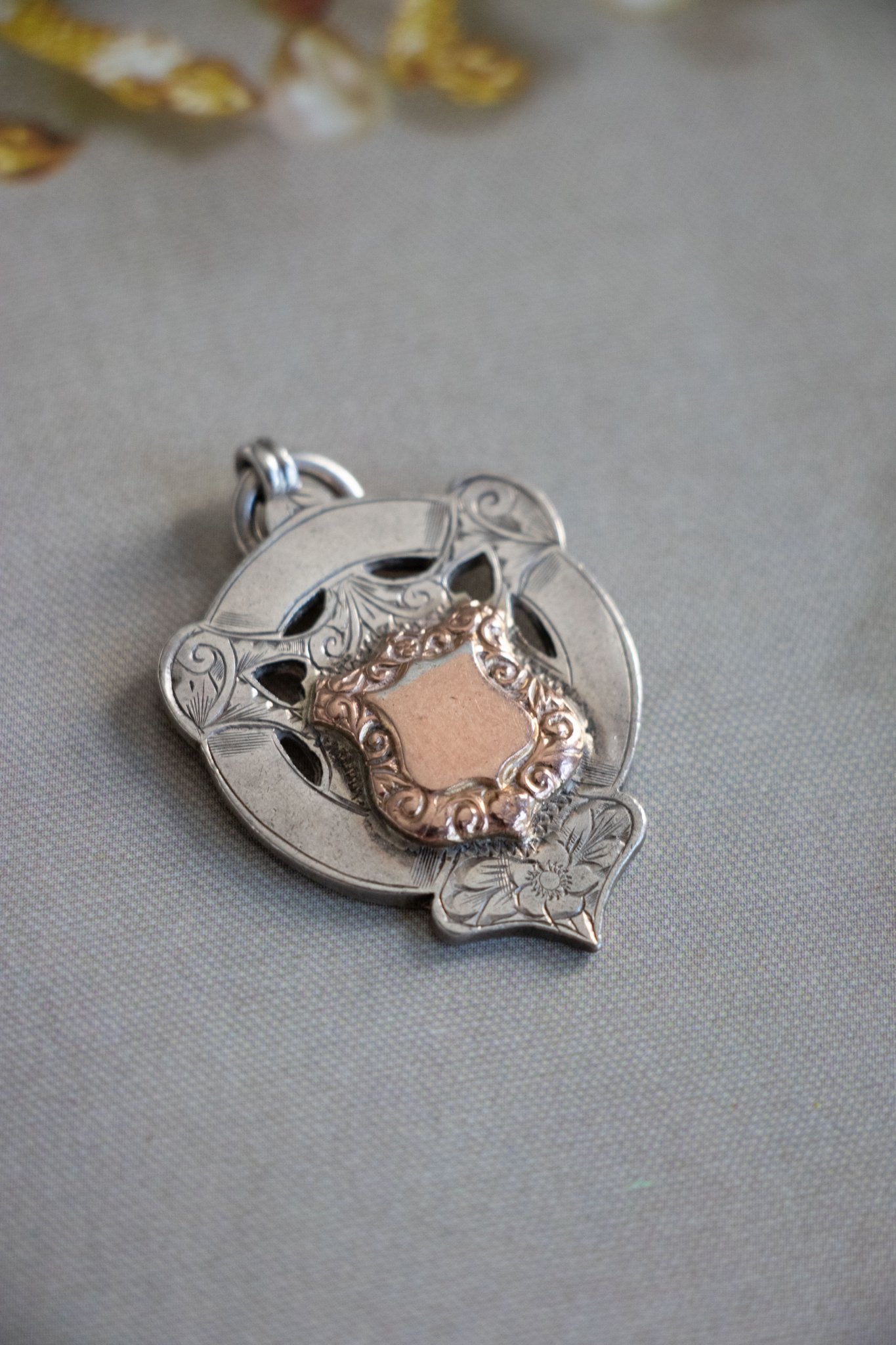 Charm - Antique Sterling Silver Art Nouveau Shield Pendant - Lettuce Goods