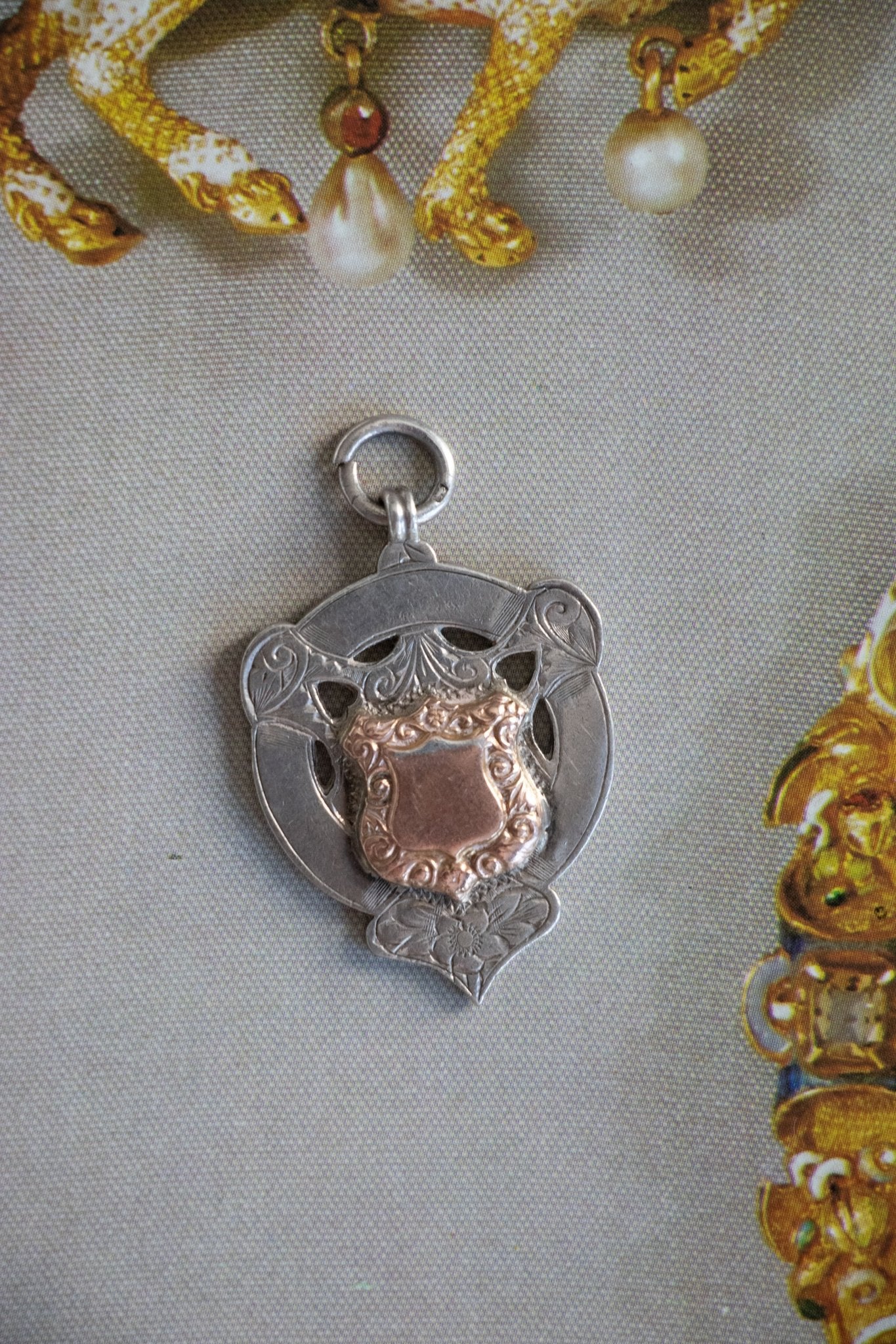 Charm - Antique Sterling Silver Art Nouveau Shield Pendant - Lettuce Goods