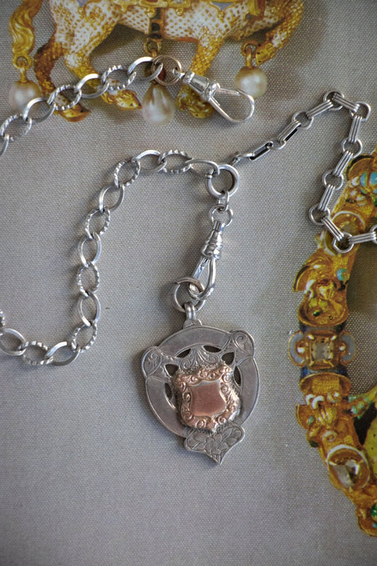 Charm - Antique Sterling Silver Art Nouveau Shield Pendant - Lettuce Goods