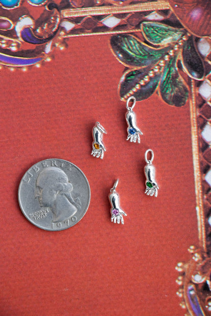 Charm - Gemmed Small Baby Hand Charm in Sterling Silver - Lettuce Goods