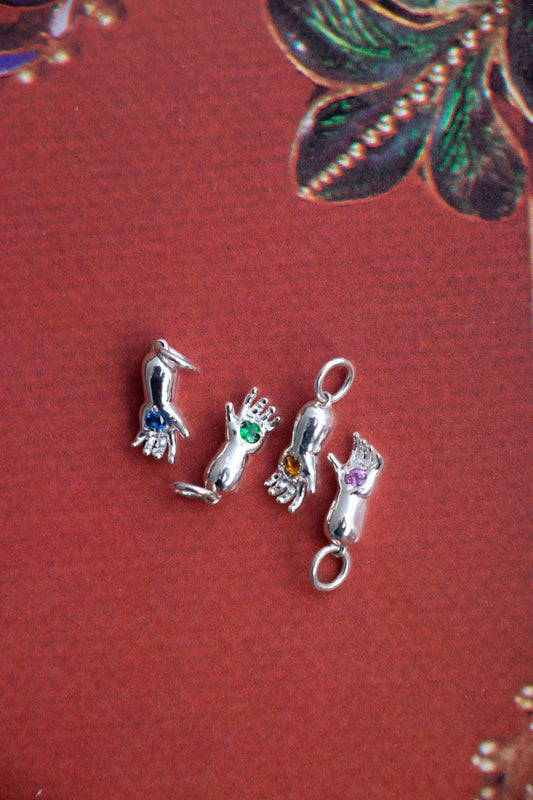 Charm - Gemmed Small Baby Hand Charm in Sterling Silver - Lettuce Goods