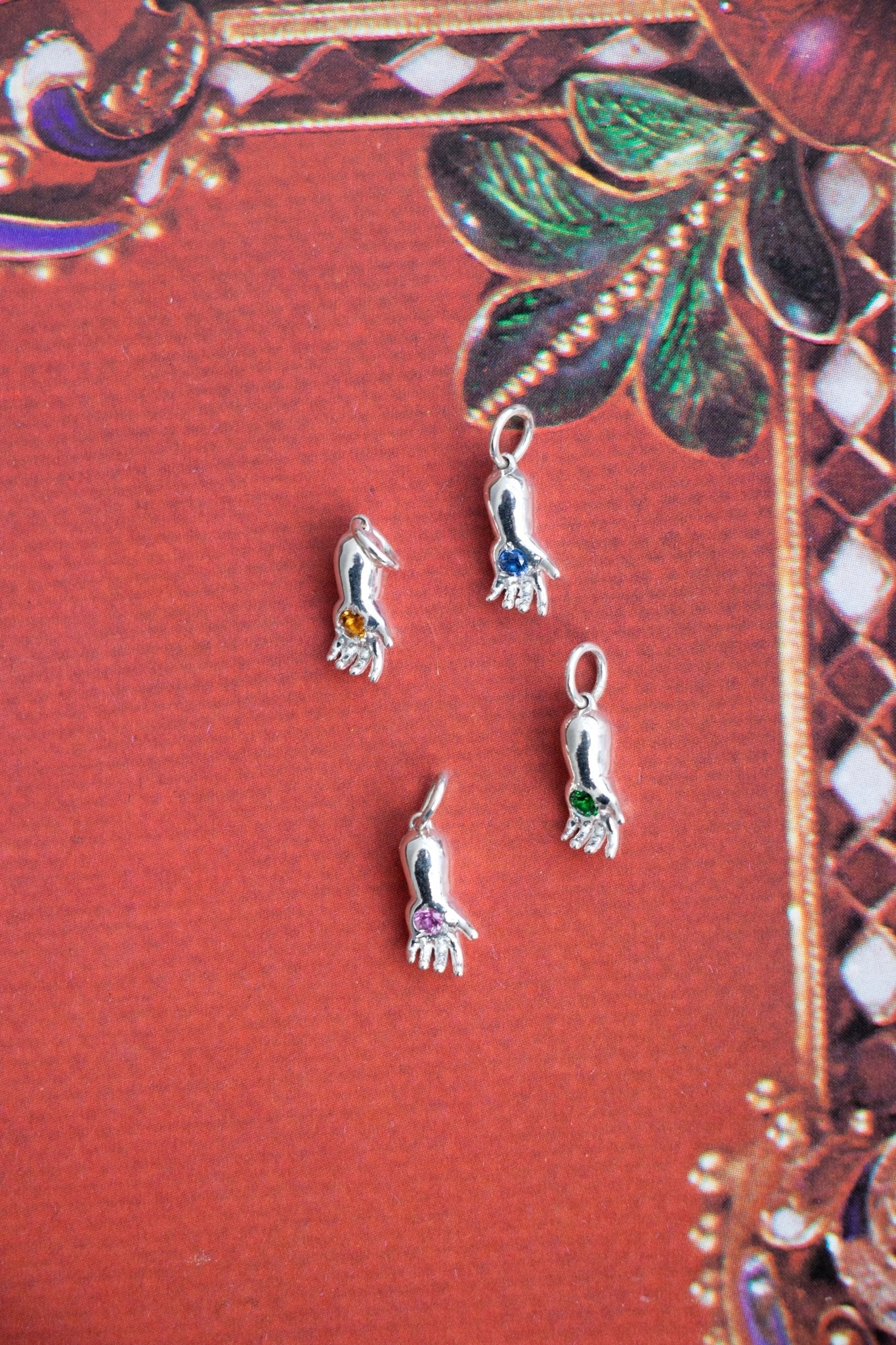 Charm - Gemmed Small Baby Hand Charm in Sterling Silver - Lettuce Goods