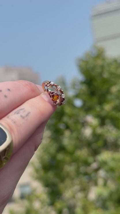 Antique 14k Citrine and Old Mine Cut Diamond Ring