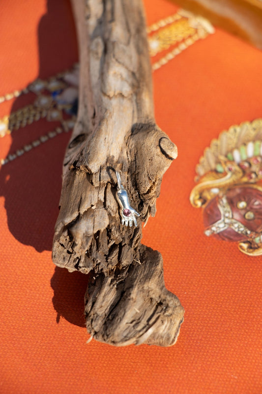 Charm - Small Baby Hand Charm | Sterling Silver & Pink Sapphire - Lettuce Goods