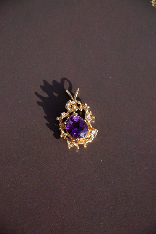 Charm - Vintage 14k Amethyst Brutalist Pendant - Lettuce Goods