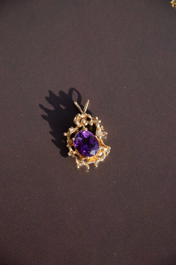 Charm - Vintage 14k Amethyst Brutalist Pendant - Lettuce Goods
