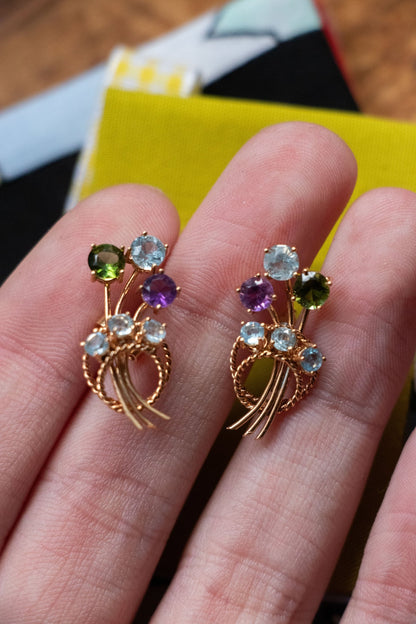 Earrings - Vintage 14k Aquamarine, Peridot & Amethyst Earrings - Lettuce Goods