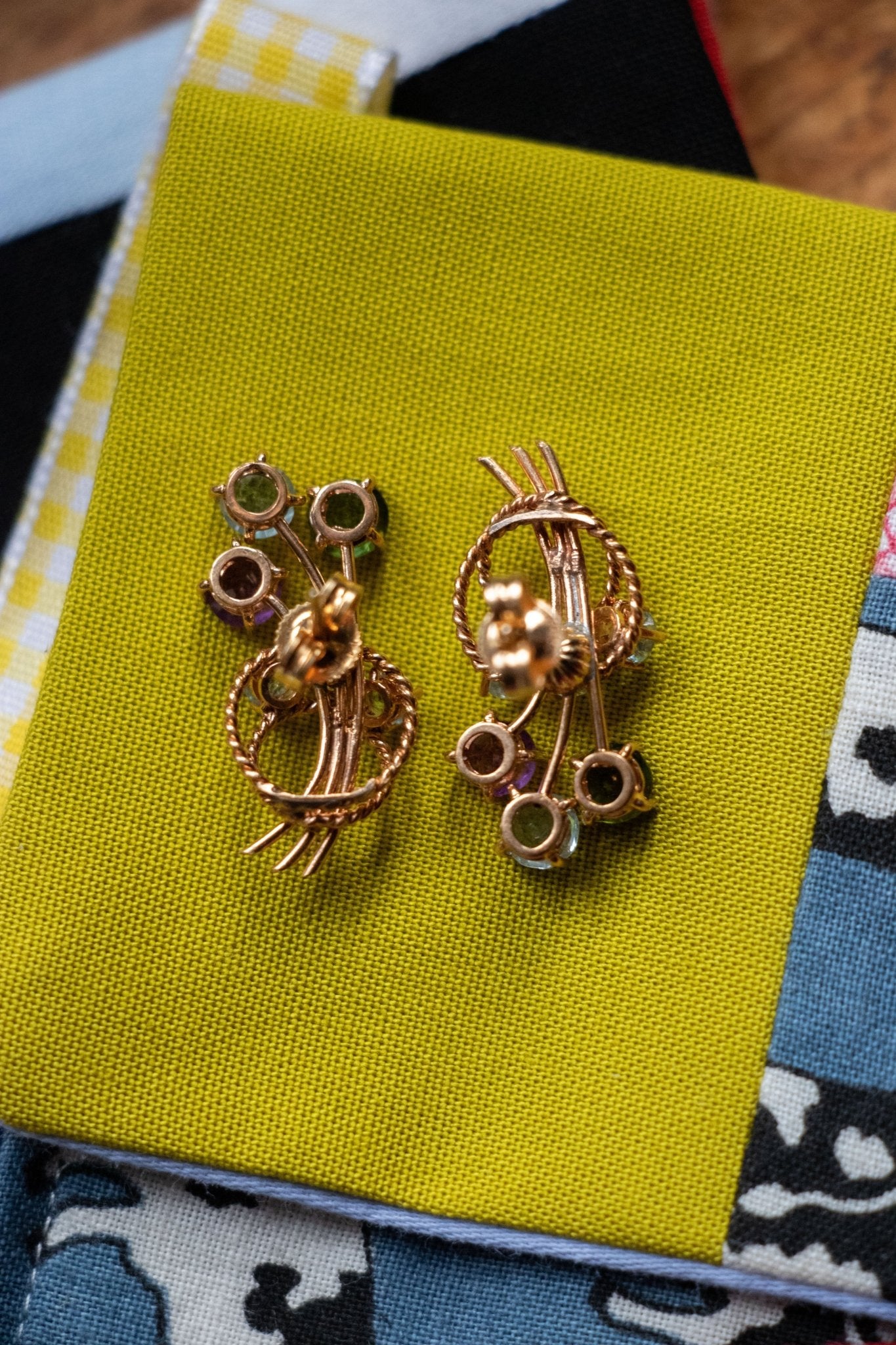 Earrings - Vintage 14k Aquamarine, Peridot & Amethyst Earrings - Lettuce Goods