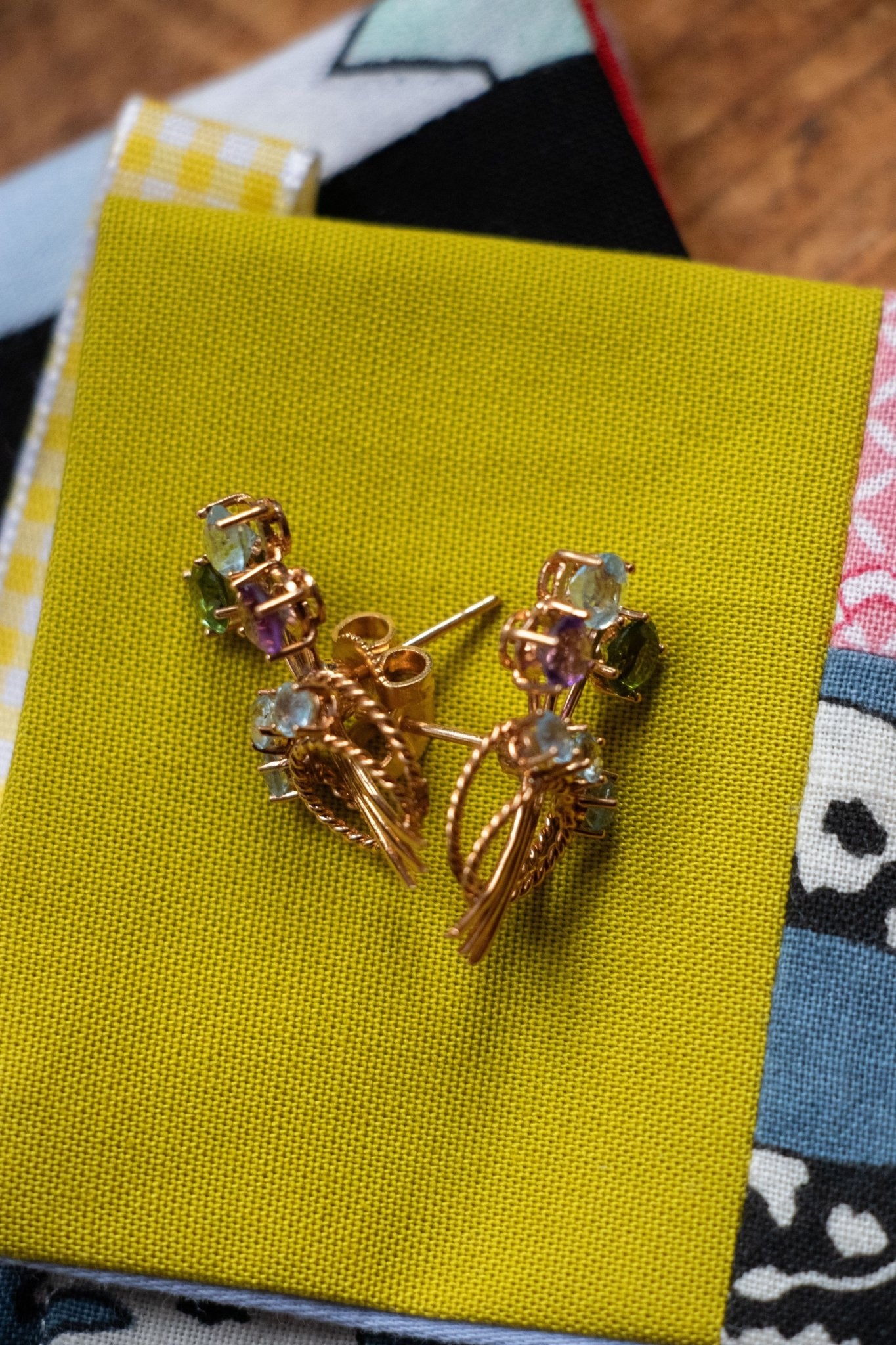 Earrings - Vintage 14k Aquamarine, Peridot & Amethyst Earrings - Lettuce Goods