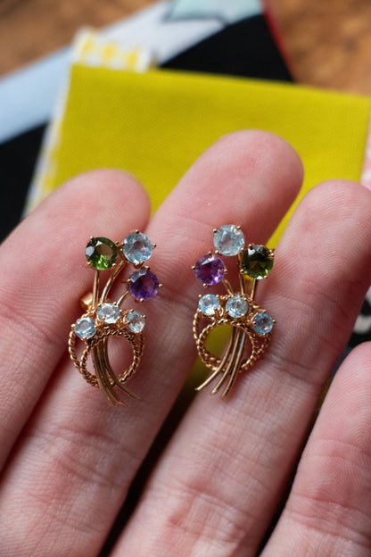 Earrings - Vintage 14k Aquamarine, Peridot & Amethyst Earrings - Lettuce Goods