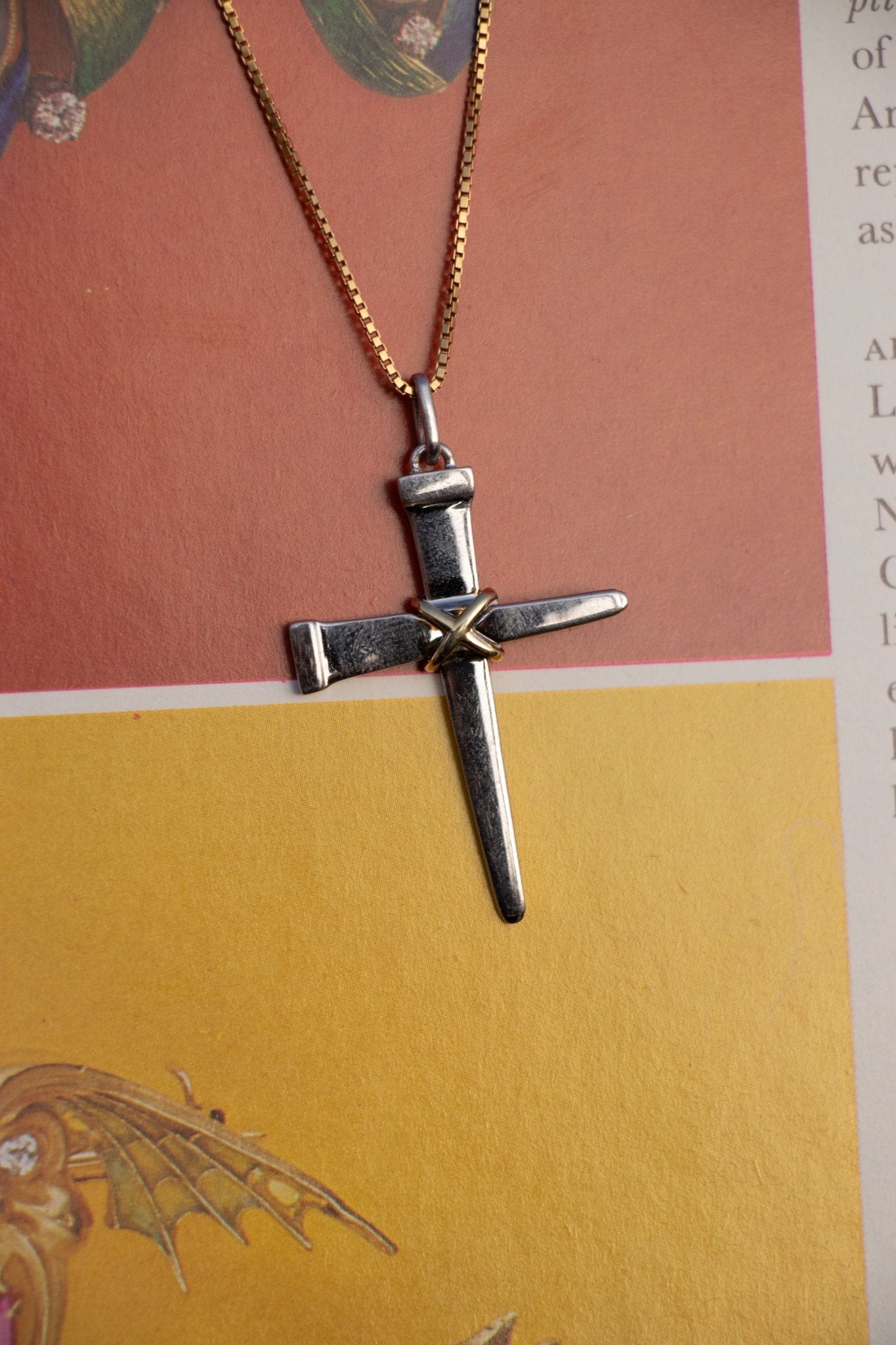 Charm - Vintage 14k & Sterling Nail Cross Pendant - Lettuce Goods