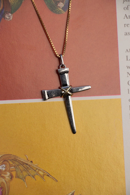 Charm - Vintage 14k & Sterling Nail Cross Pendant - Lettuce Goods