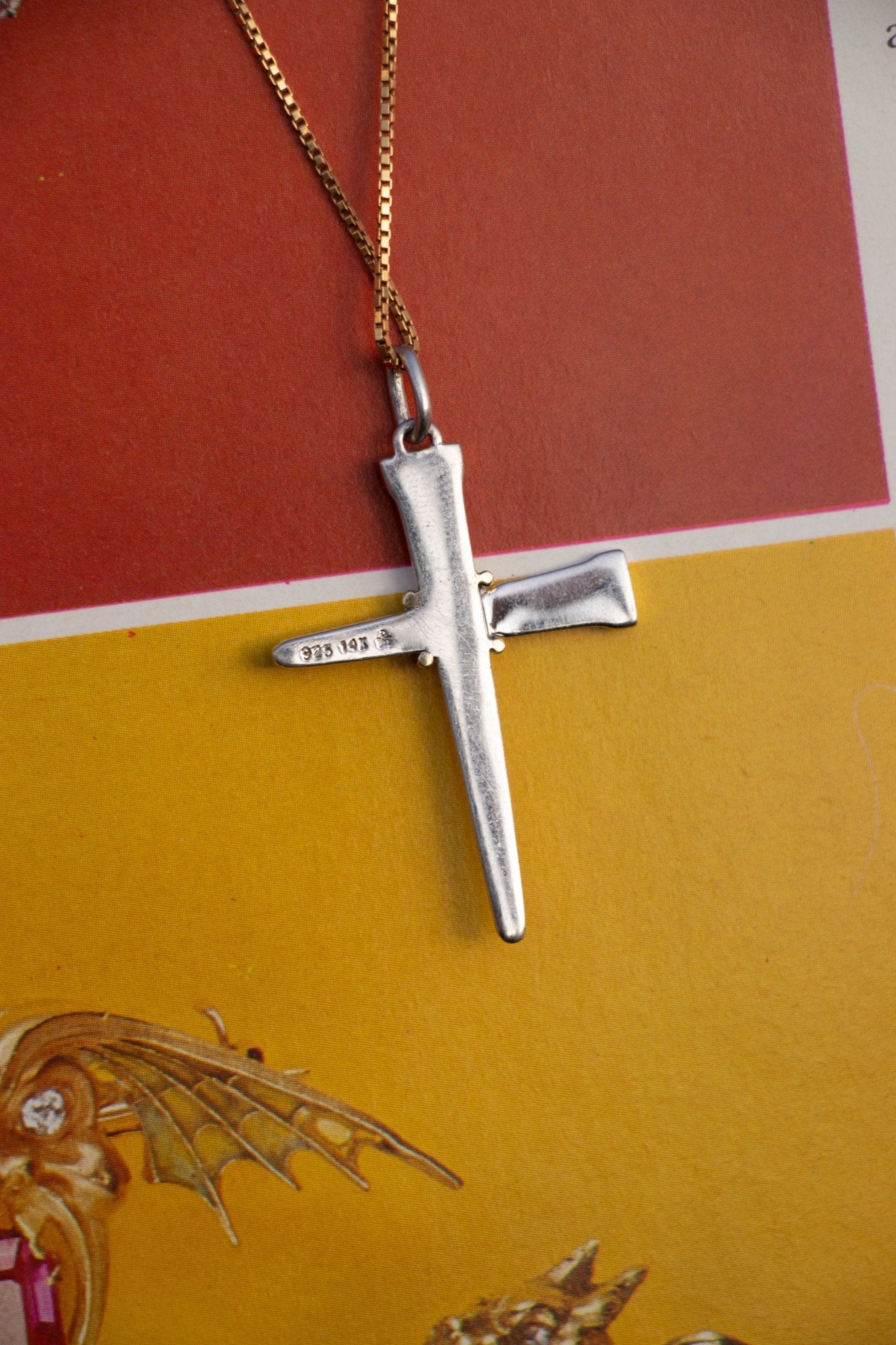 Charm - Vintage 14k & Sterling Nail Cross Pendant - Lettuce Goods