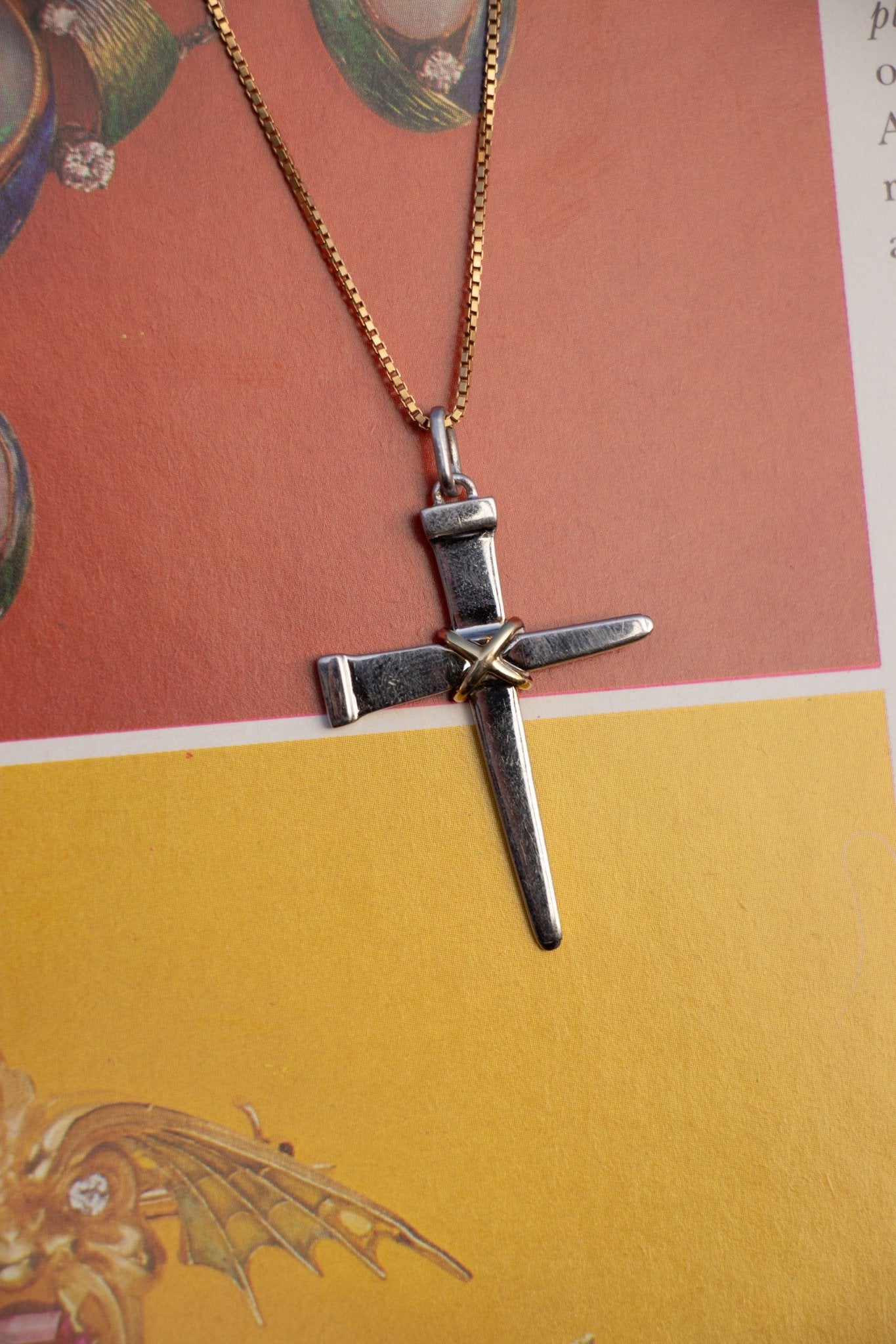 Charm - Vintage 14k & Sterling Nail Cross Pendant - Lettuce Goods