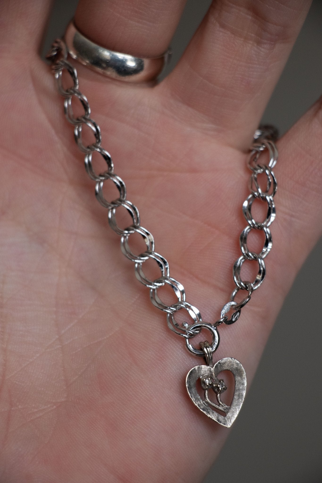 Charm - Vintage 14k White Gold Forget Me Not Heart Charm - Lettuce Goods