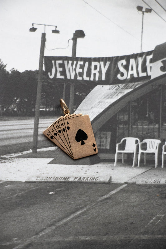 Charm - Vintage 14k Yellow Gold & Enamel Royal Flush Cards Charm - Lettuce Goods