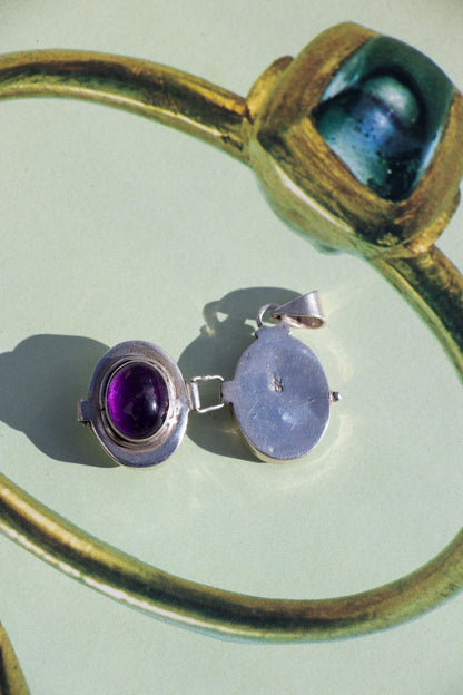 Charm - Vintage Amethyst Sterling Pill Box Pendant - Lettuce Goods