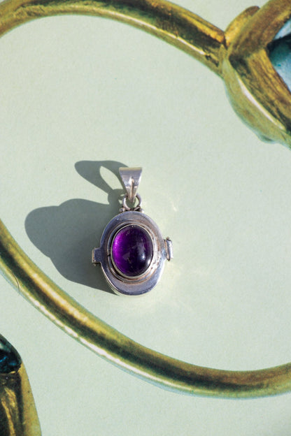 Charm - Vintage Amethyst Sterling Pill Box Pendant - Lettuce Goods