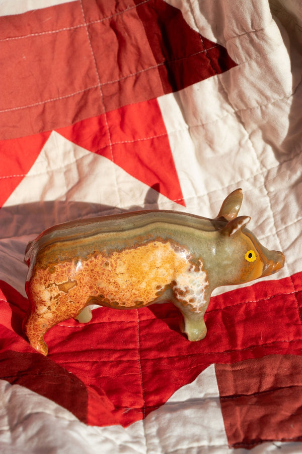 Decor - Vintage Onyx Carved Piggy Statue - Lettuce Goods
