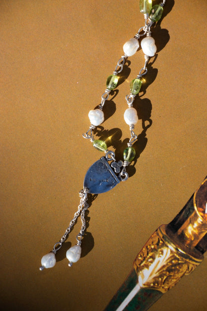 Necklace - Vintage Peridot & Pearl Sterling Necklace - Lettuce Goods