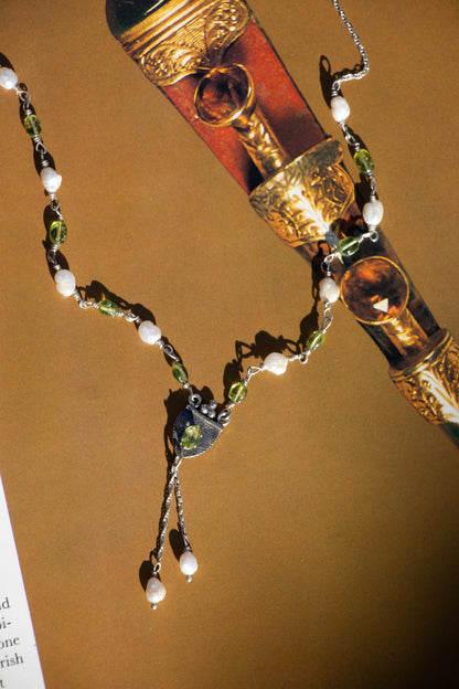 Necklace - Vintage Peridot & Pearl Sterling Necklace - Lettuce Goods