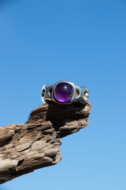 Ring - Vintage Sterling Amethyst Chain Link Ring - Lettuce Goods