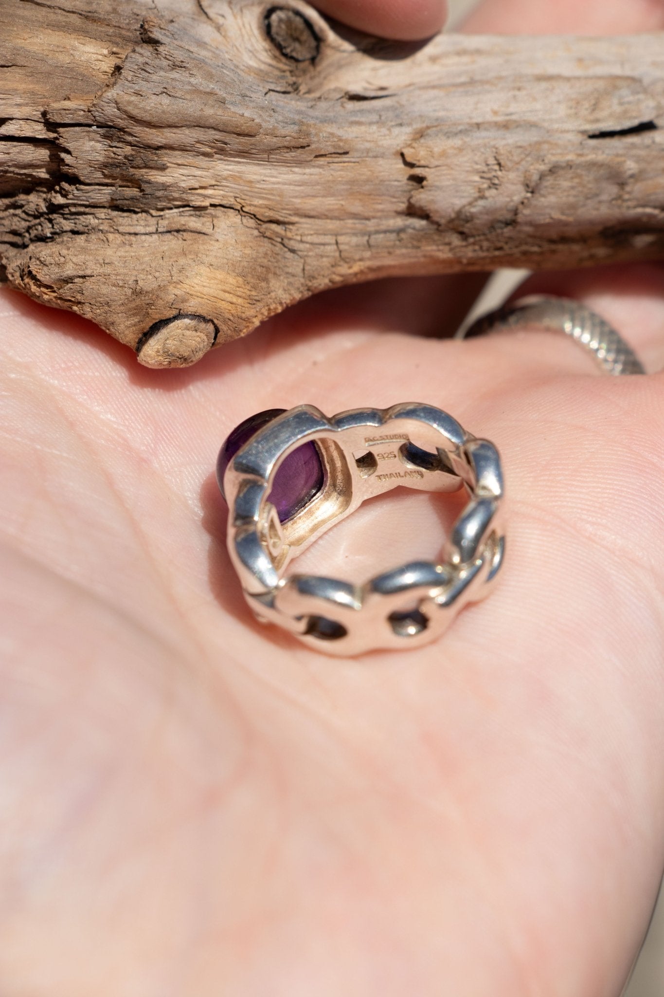 Ring - Vintage Sterling Amethyst Chain Link Ring - Lettuce Goods