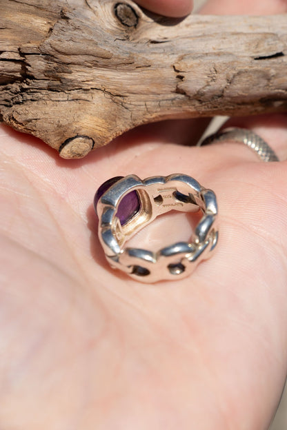 Ring - Vintage Sterling Amethyst Chain Link Ring - Lettuce Goods