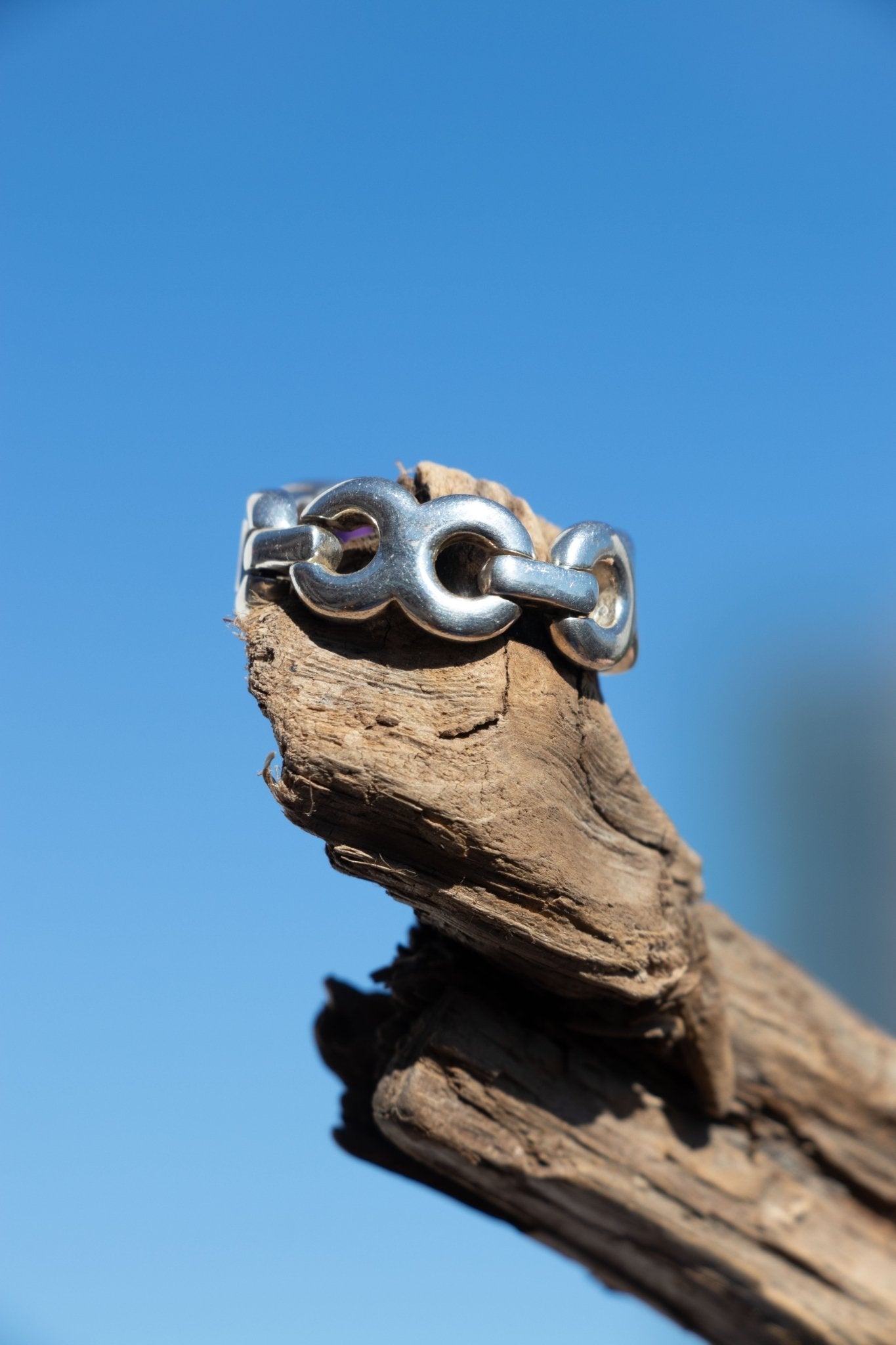 Ring - Vintage Sterling Amethyst Chain Link Ring - Lettuce Goods